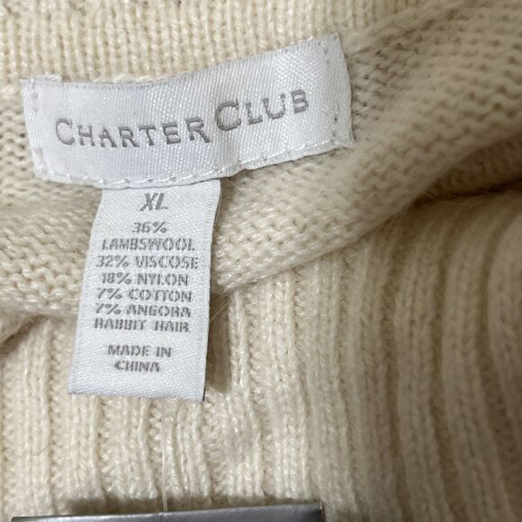 NWT Charter Club MOP Button Detail White WOOL ANGORA Blend Sweater Turtleneck XL - Picture 4 of 15